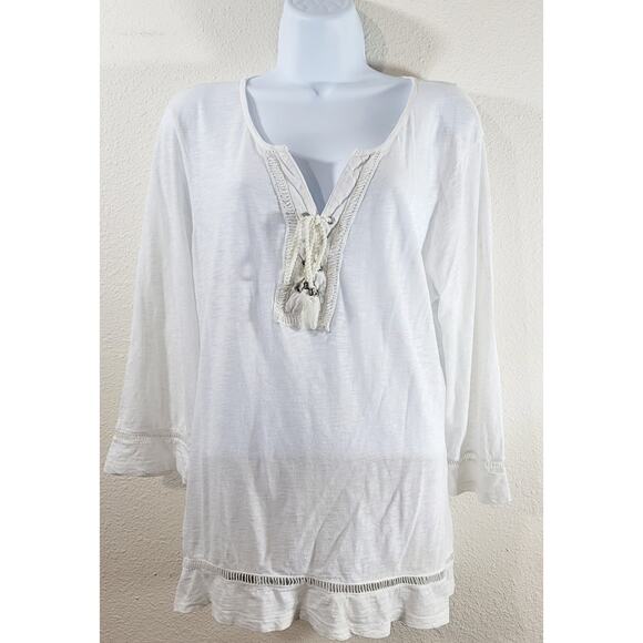 Style & Co White Slub Knit Lace Up Tie Front Bodice Medium Lightweight Soft - Picture 1 of 8